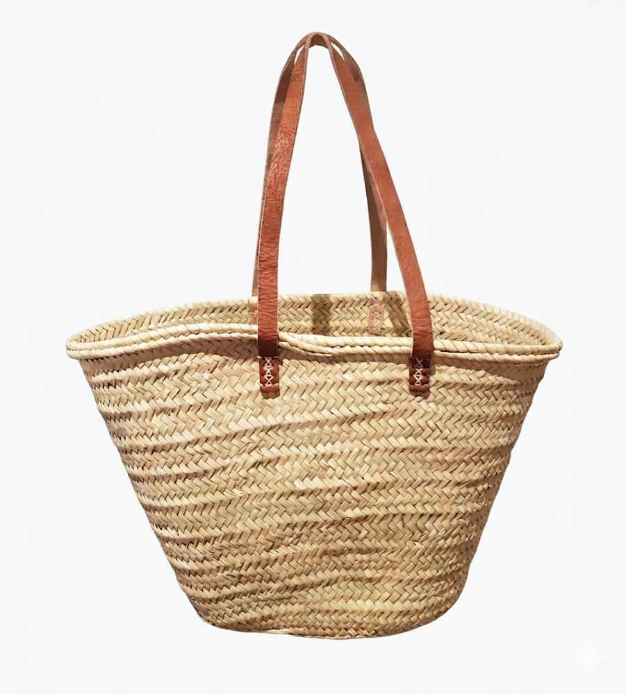 Borsa a spalla paglia ovale manici lunghi cuoio cm 55/60