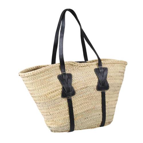 Borsa a spalla palma ovale manici lunghi pelle nera