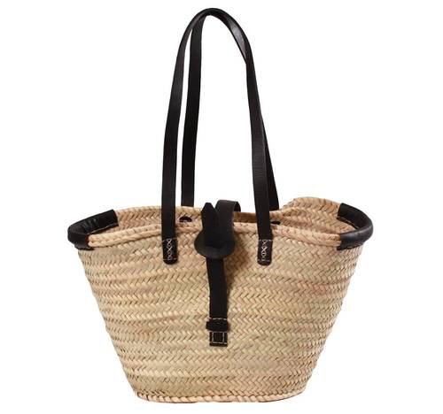 Borsa a spalla palma ovale manici lunghi pelle nera con chiusura