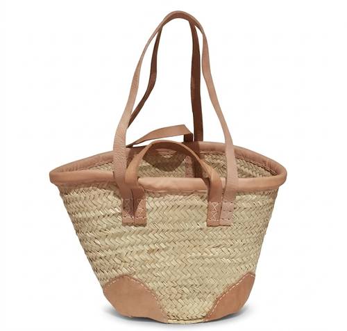 Borsa doppi manici e bordo pelle ovale paglia cm 43