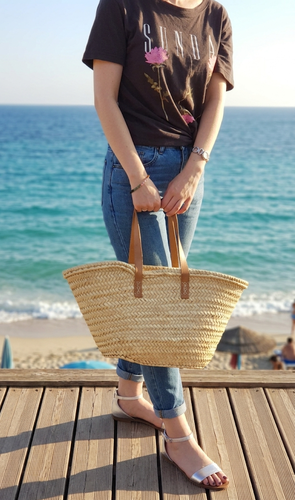 Borsa palma ovale manici lunghi cuoio 45cm