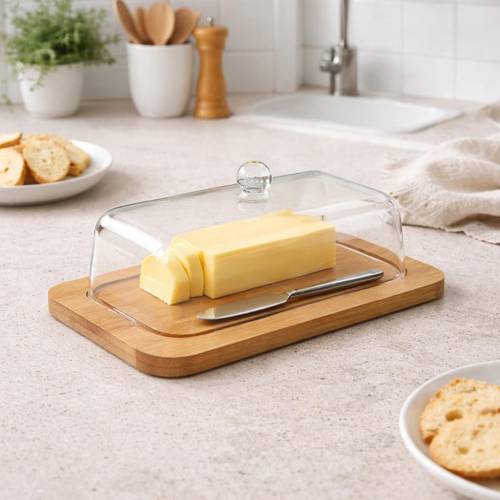 Burriera in legno di bamboo con coperchio trasparente