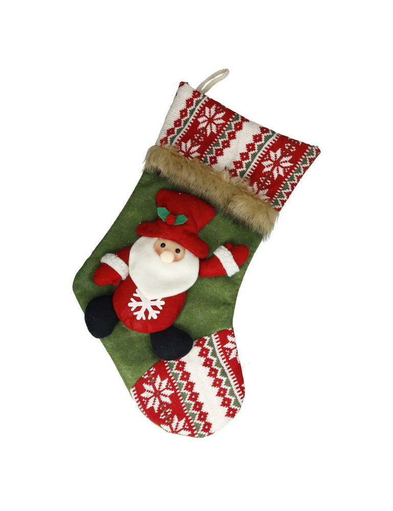 Calza della befana verde con babbo natale rosso 46h