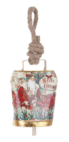 Campanella metallo babbo natale con stella rossa da appendere