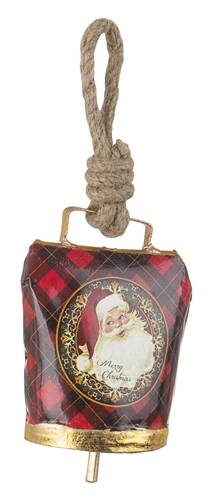 Campanella metallo bianco decoro tartan con babbo natale da appendere
