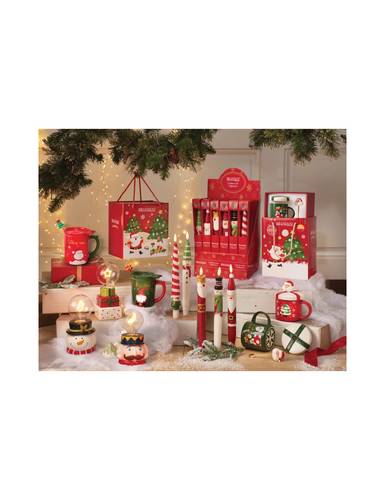 Candela Christmas paraffina con led soggetti natalizi 29h