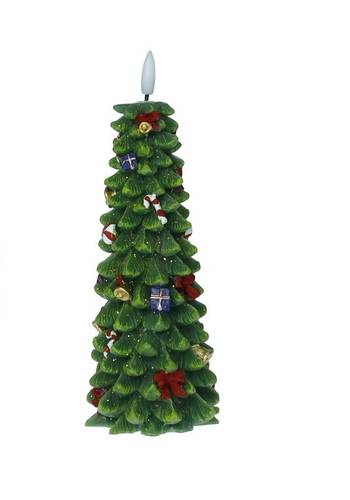 Candela albero di natale verde decorato paraffina con led 28h