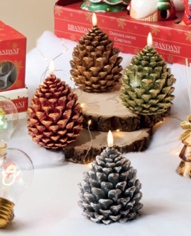 Candela pigna colorata paraffina con led 14h