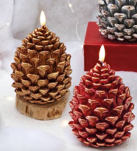 Candela pigna colorata paraffina con led 14h