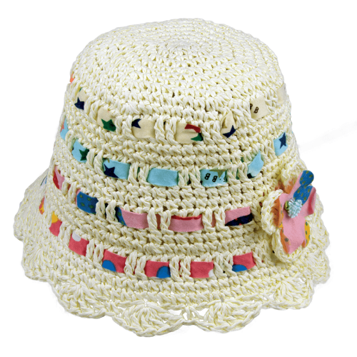 Cappello bimba rafia crochet nastro colorato