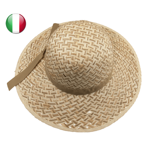 Cappello donna paglia bicolore con nastro beige