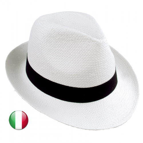 Cappello uomo bianco tipo borsalino fascia nera