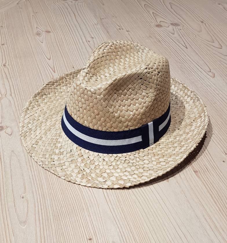 Cappello uomo borsalino intreccio paglia palustre fascia blu con riga