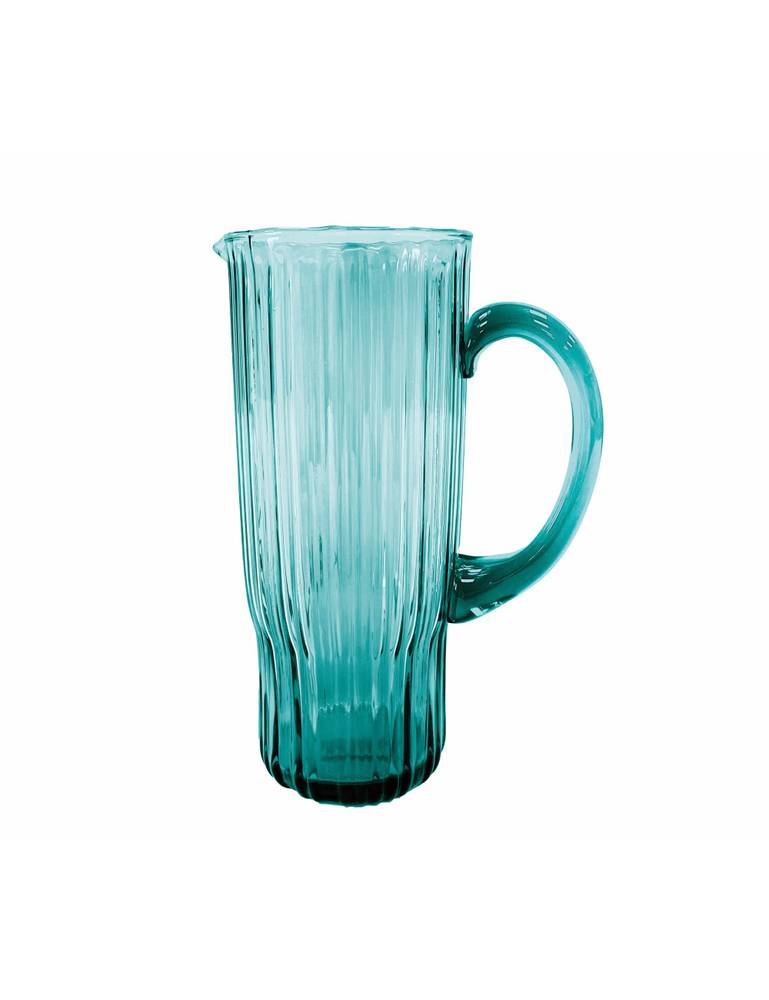 Caraffa Plisse' vetro colorato turchese righe 1 litro