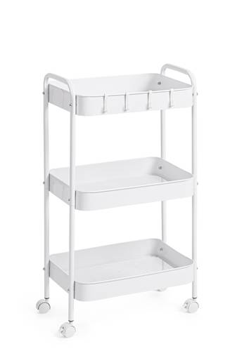 Carrello cucina metallo bianco tre piani a cestello con ruote