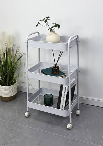 Carrello cucina metallo bianco tre piani a cestello con ruote