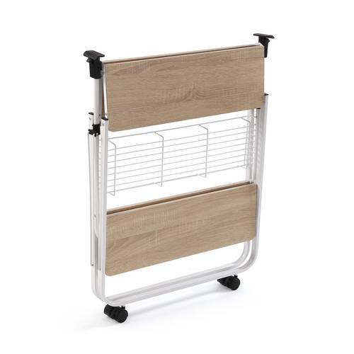 Carrello cucina pieghevole metallo bianco e piani in legno con ruote