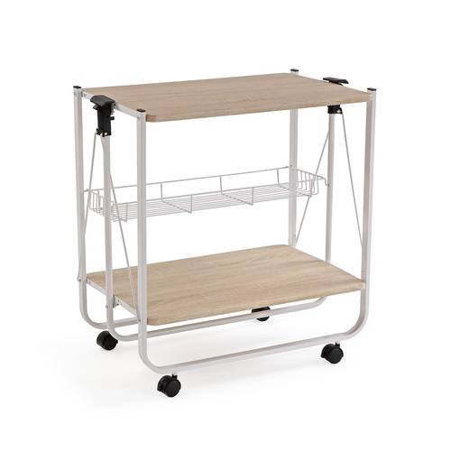 Carrello cucina pieghevole metallo bianco e piani in legno con ruote
