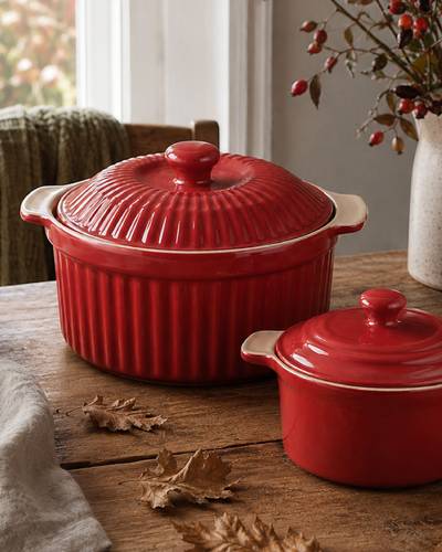 Cocotte mini rossa ceramica con coperchio 400ML