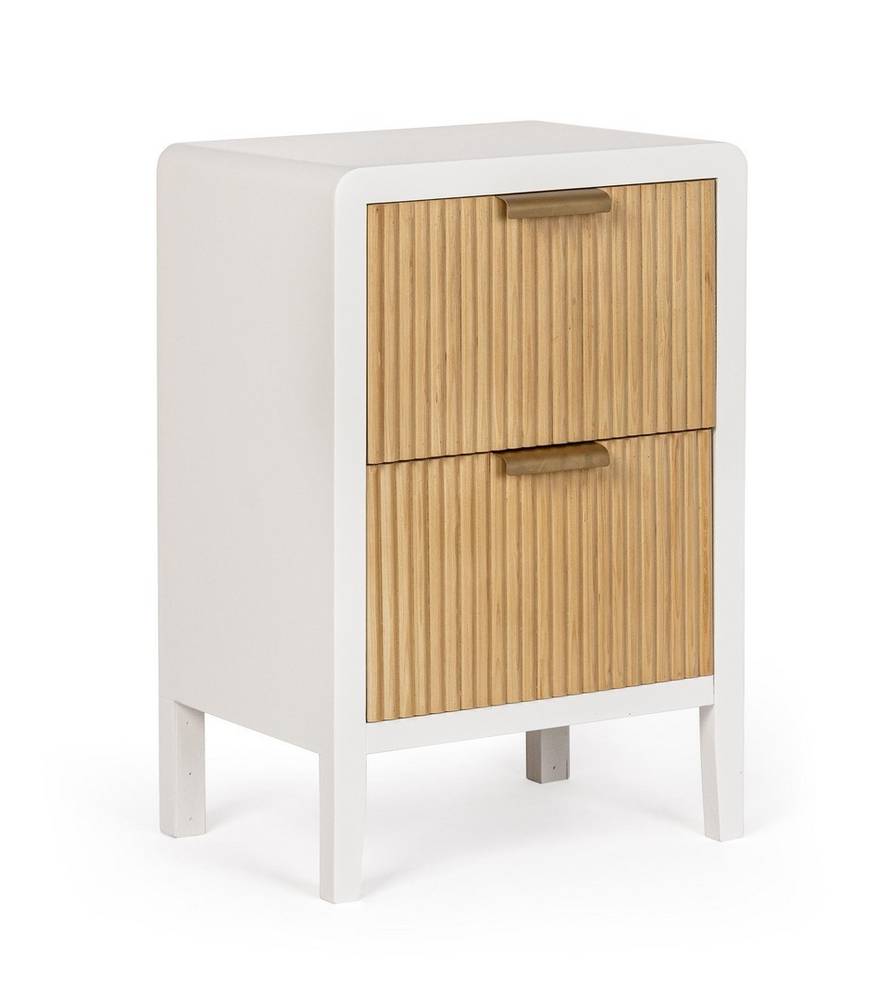 Cassettiera legno bianco 2 cassetti naturali effetto bamboo 40x30x60h