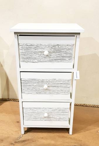 Cassettiera legno bianco 3 cassetti corda intreccio