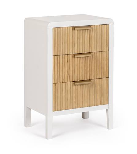 Cassettiera legno bianco 3 cassetti naturali effetto bamboo 40x30x62h