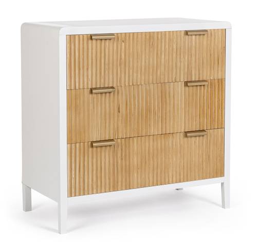 Cassettiera legno bianco 3 cassetti large naturali effetto bamboo 80x40x82h