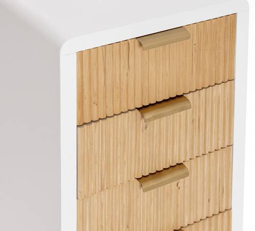 Cassettiera legno bianco 5 cassetti naturali effetto bamboo 40x30x92h