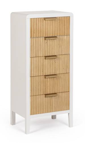 Cassettiera legno bianco 5 cassetti naturali effetto bamboo 40x30x92h