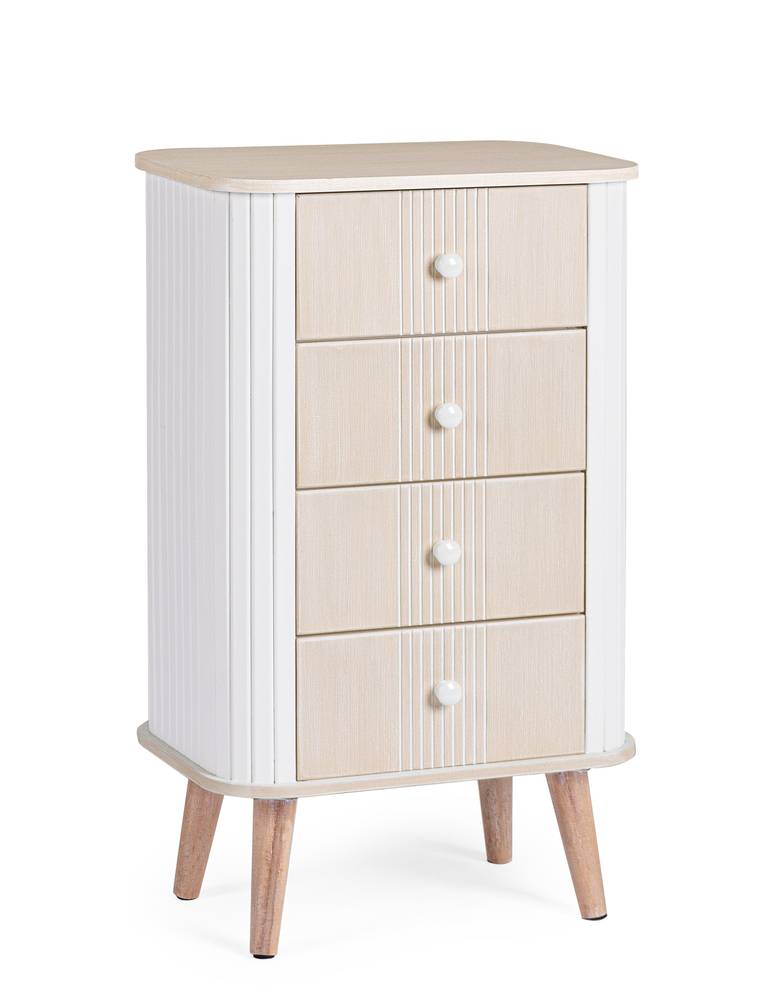 Cassettiera legno bianco tortora 4 cassetti finitura rigata