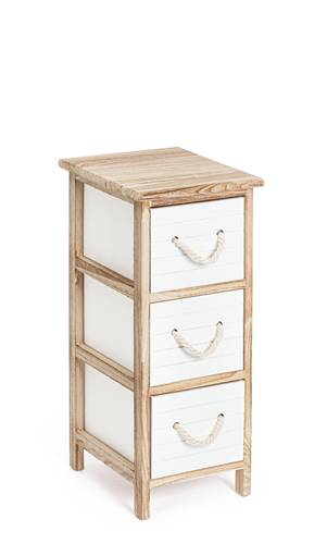 Cassettiera legno naturale 3 cassetti bianchi 62h
