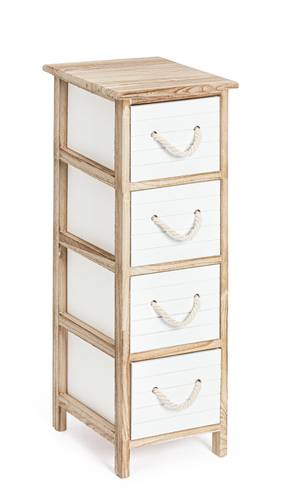 Cassettiera legno naturale 4 cassetti bianchi 80h