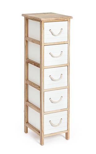 Cassettiera legno naturale 5 cassetti bianchi 98h