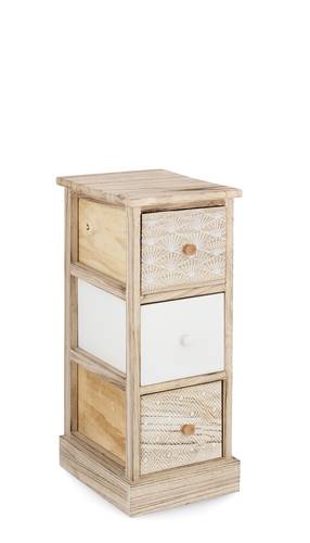 Cassettiera legno naturale decoro bianco rombi 3 cassetti stretti 62h