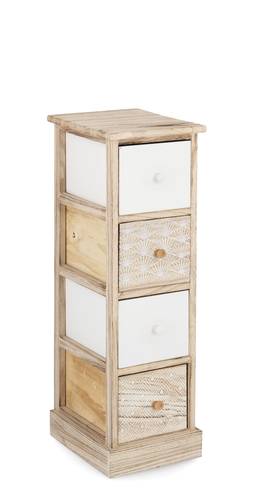 Cassettiera legno naturale decoro bianco rombi 4 cassetti stretti 80h