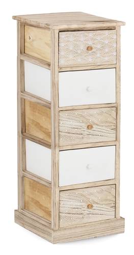 Cassettiera legno naturale decoro bianco rombi 5 cassetti 90h