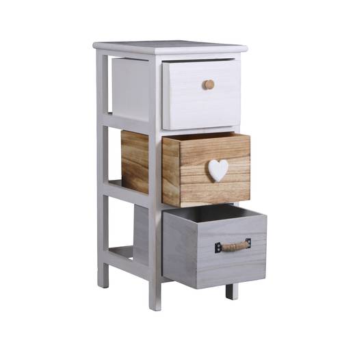 Cassettiera retro' legno grigio-naturale stretta 3 cassetti 63h