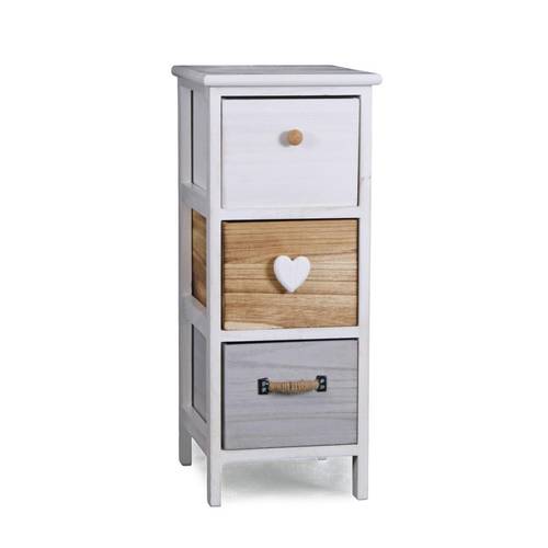 Cassettiera retro' legno grigio-naturale stretta 3 cassetti 63h