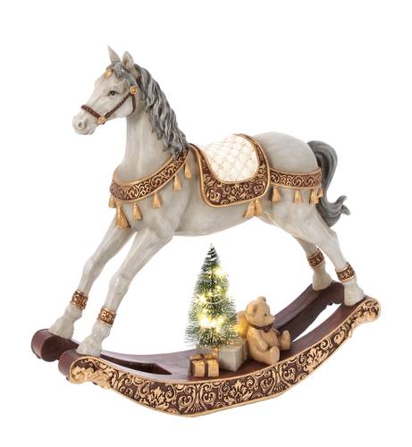 Cavallo dondolo natalizio grigio con pino a luci led