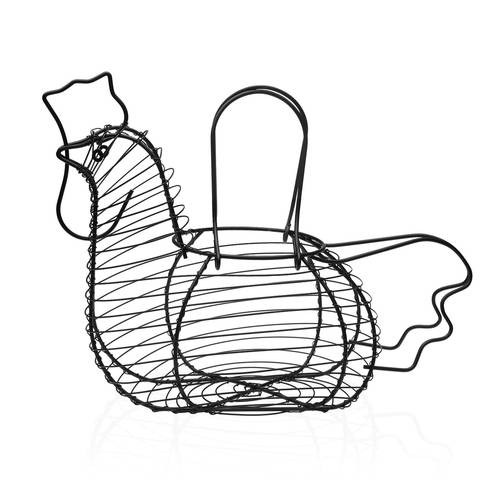 Cestino gallina portauova in rete di metallo nero