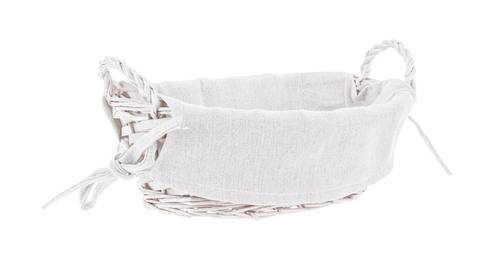 Cestino paniere ovale vimini bianco con manici e fodera cm 27x19