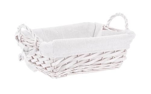 Cestino paniere rettangolare vimini bianco con manici e fodera cm 26x19