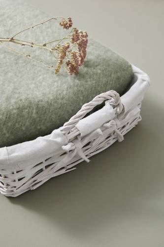 Cestino paniere rettangolare vimini bianco con manici e fodera cm 26x19