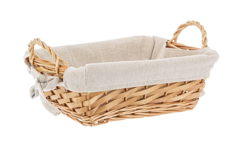 Cestino paniere rettangolare vimini naturale con manici e fodera cm 26x19