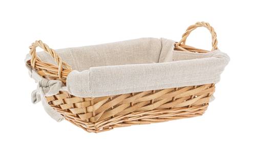 Cestino paniere rettangolare vimini naturale con manici e fodera cm 26x19