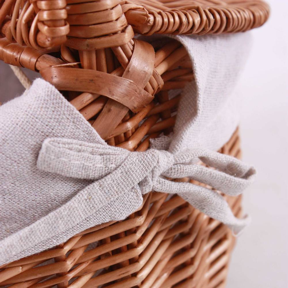 Set 3 Cestini Vimini Ovale Con Manico - Colore Mogano, Organizzazione Casa