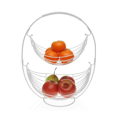 Cestino portafrutta a 2 piani ovale in filo metallo bianco