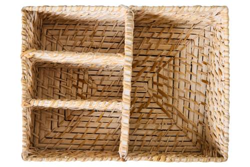 Cestino rettangolare rattan bianco con 4 divisorie con manico portatutto