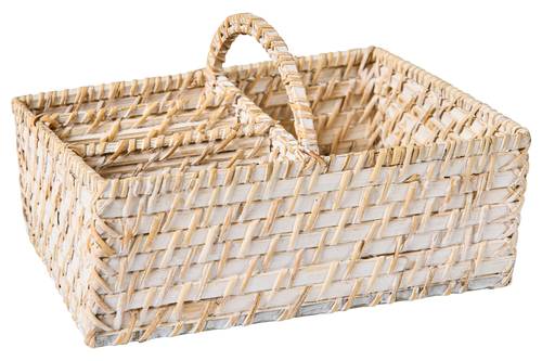 Cestino rettangolare rattan bianco con 4 divisorie con manico portatutto