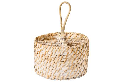 Cestino tondo rattan bianco con 4 divisorie con manico